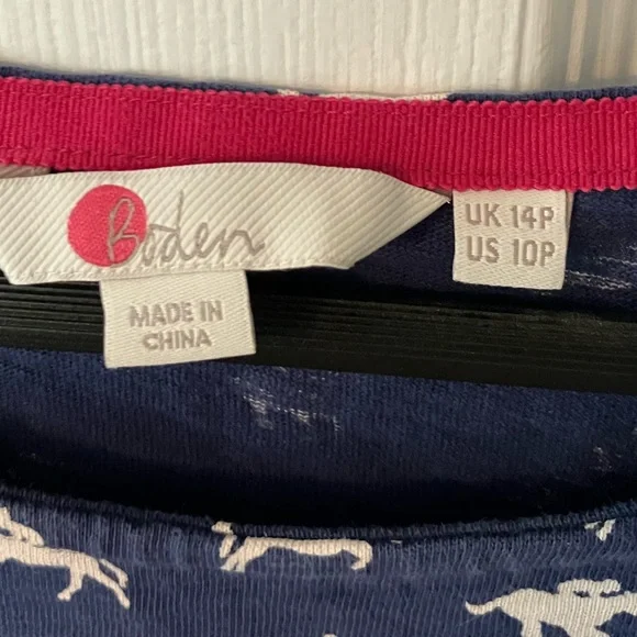 Boden Phoebe Jersey Navy 100% Cotton Casual Dress Equestrian Print Sz 10P - Picture 2 of 9